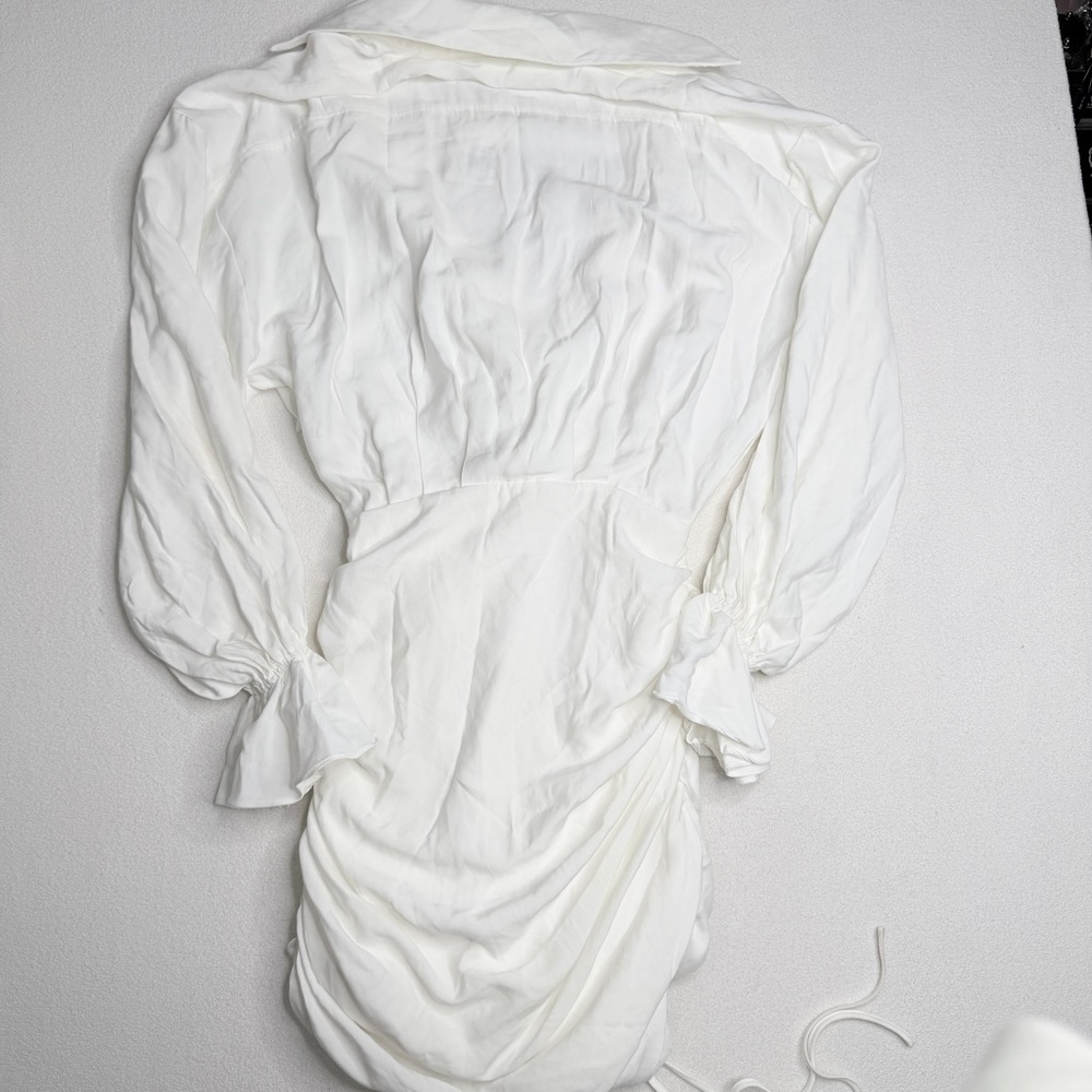 ✨NWT•Mistress Rocks | ‘ITS A WRAP’ White Draped Shirt Dress - Picture 7 of 14